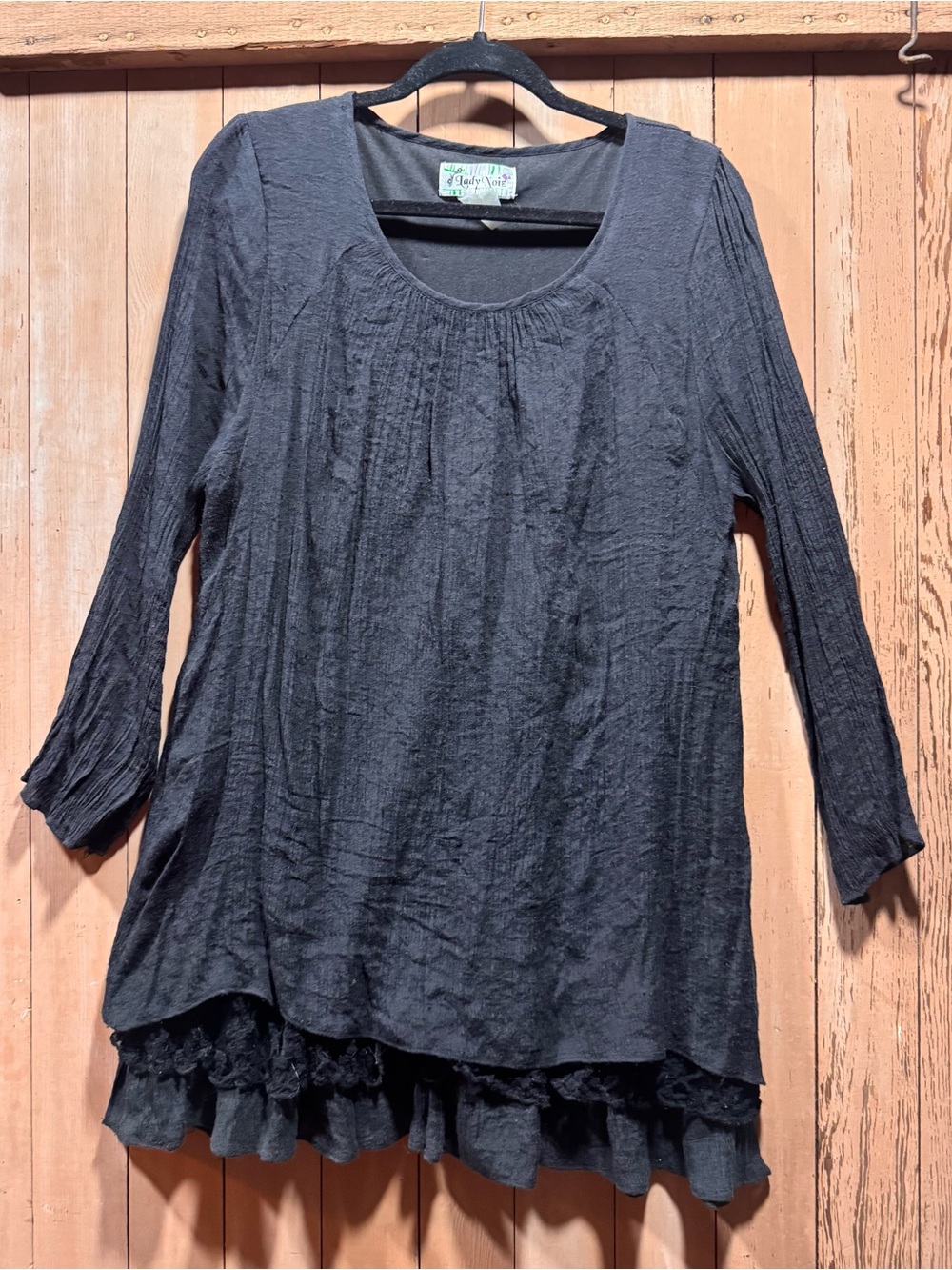 Lady Noiz Black Long Sleeve Scoop Neck Tunic with Ruffle Hem